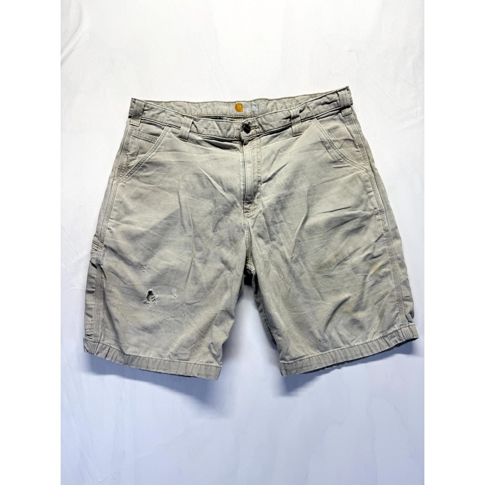 Carhartt Relaxed‎ 10" Rigby Dungaree Short Mens 38 Khaki Cotton Stretch Workwear
